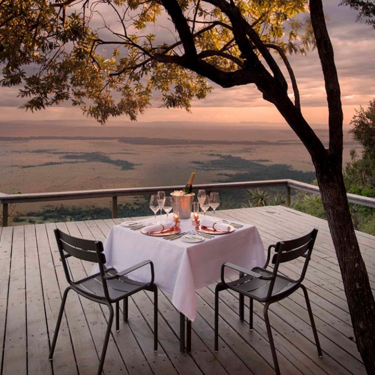 Romantic dinner setup at Angama Mara