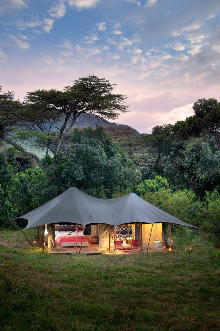 Angama Safari Camp tent lit up