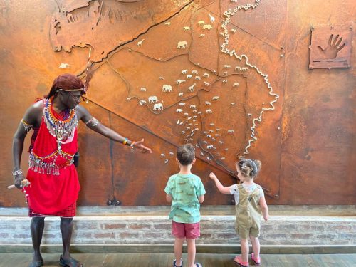 Above: Nicky's grandchildren get a lesson in the Mara Triangle from Leshan