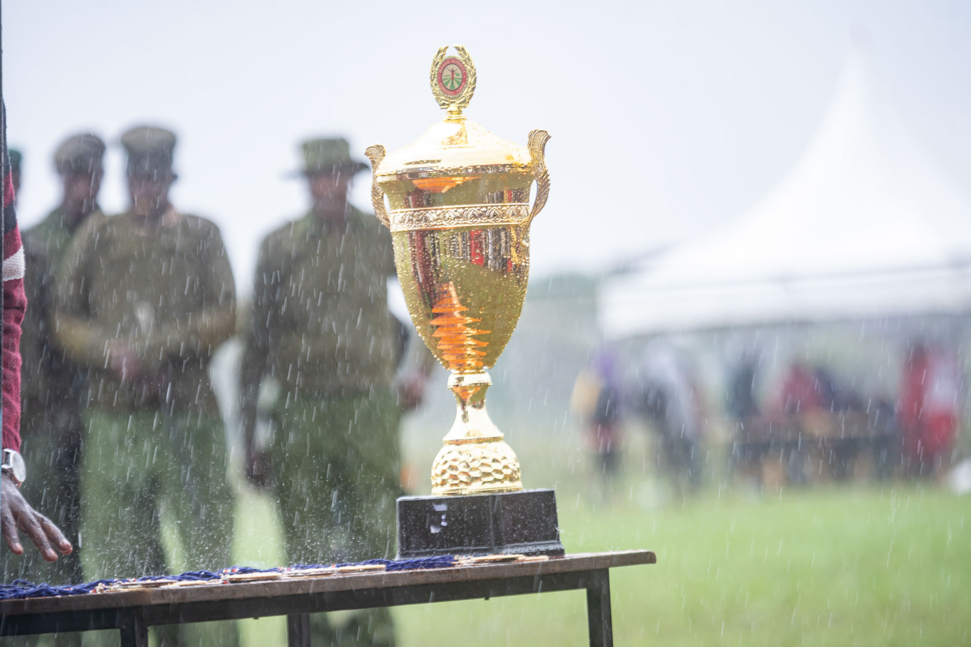 The winners trophy getting an extra polish